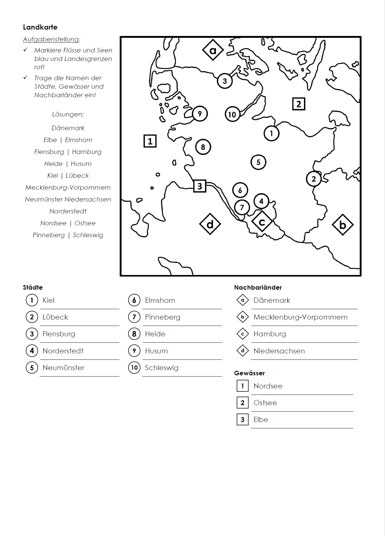 Schleswig-Holstein Arbeitsblatt (PDF) mit Infotext, Übungen und Lösungen | 7 Seiten