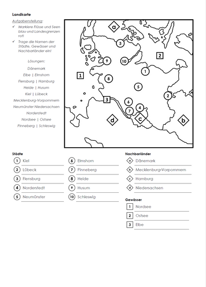 Schleswig-Holstein Arbeitsblatt (PDF) mit Infotext, Übungen und Lösungen | 7 Seiten