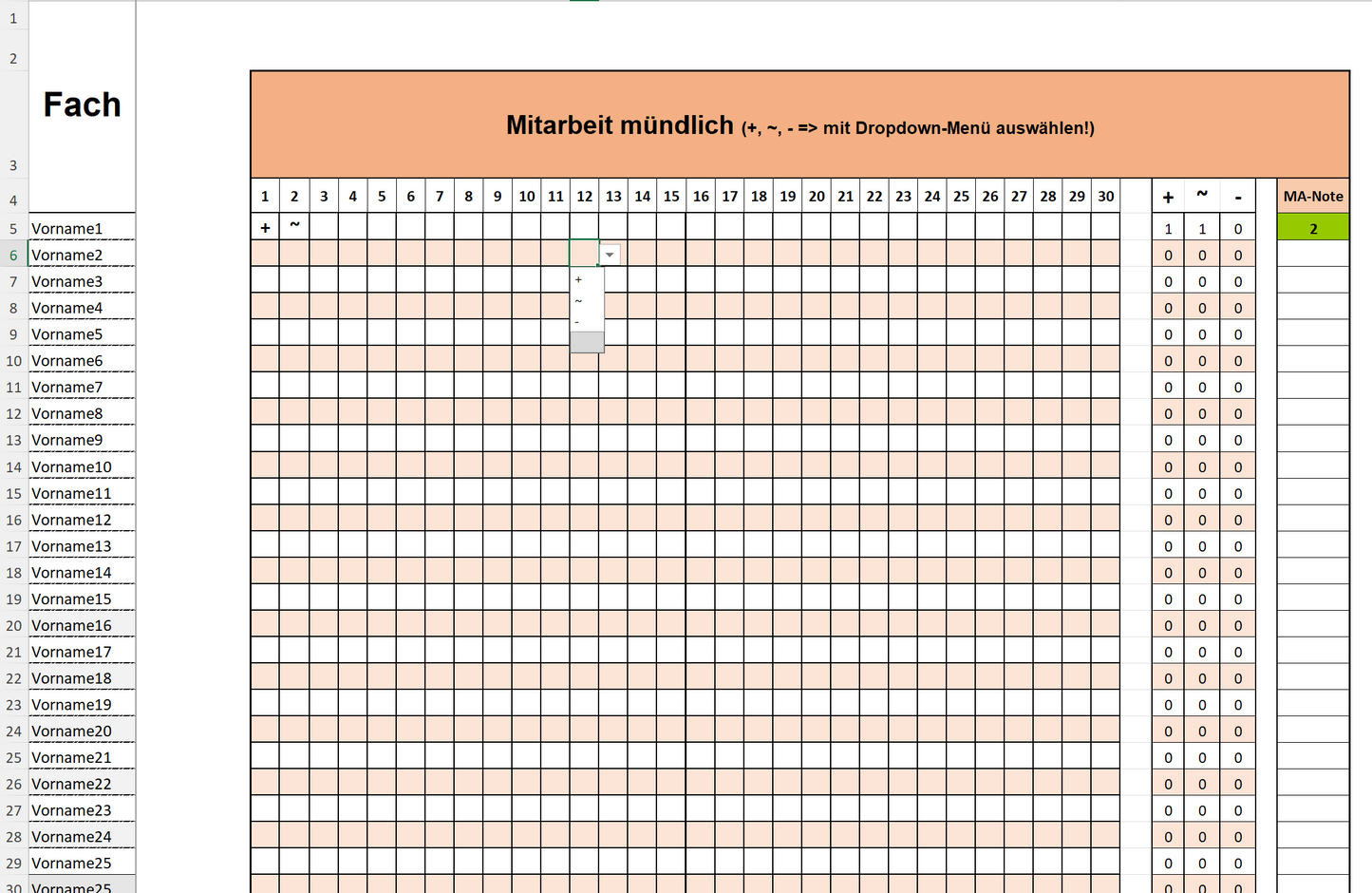 Notenberechnung leicht gemacht Excel-Datei 5 Noten (Ö-Version)