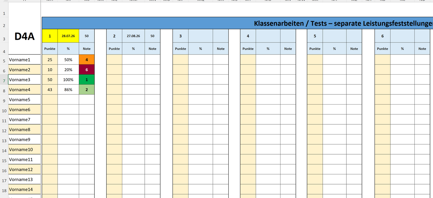 Digitale Notenverwaltung für Lehrkräfte mit Excel – Deutschland-Version