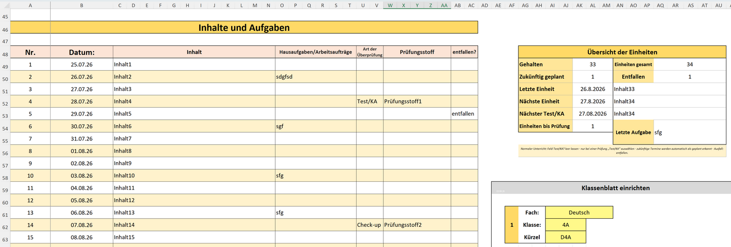 Digitale Notenverwaltung für Lehrkräfte mit Excel – Deutschland-Version