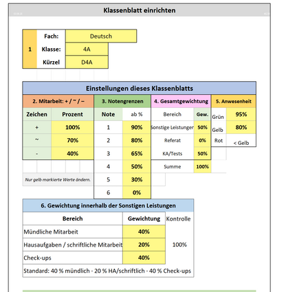 Digitale Notenverwaltung für Lehrkräfte mit Excel – Deutschland-Version