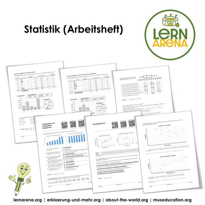Statistik Arbeitsheft (32 Seiten) | Häufigkeiten, Diagramme, Boxplot, Streudiagramme | Übungen + Lösungen | PD