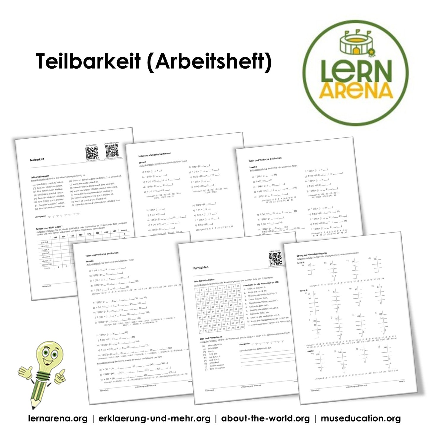 Teilbarkeit Arbeitsheft (20 Seiten) | Teilbarkeitsregeln, Primzahlen, ggT &amp; kgV | PDF – Titelbild