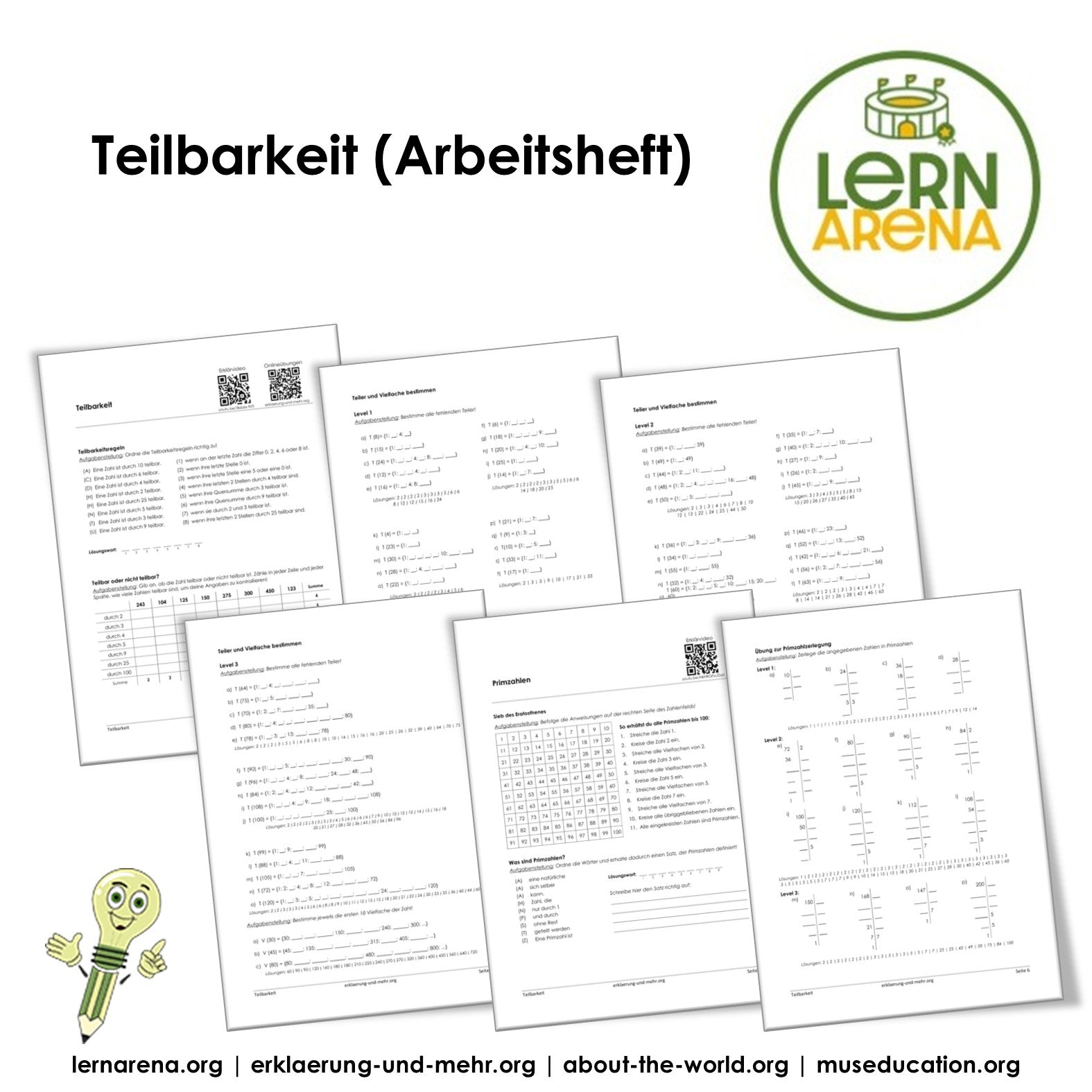 Teilbarkeit Arbeitsheft (20 Seiten) | Teilbarkeitsregeln, Primzahlen, ggT &amp; kgV | PDF – Titelbild