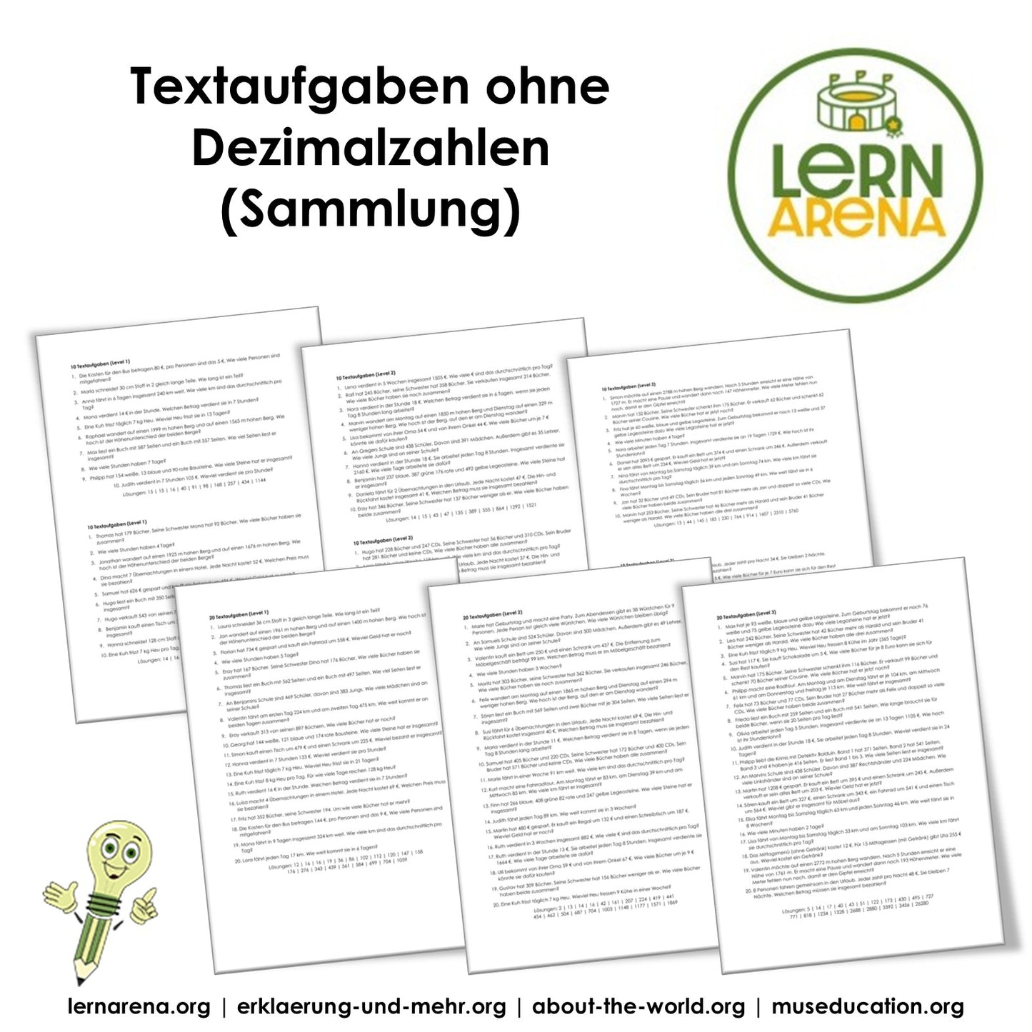 Textaufgaben ohne Dezimalzahlen | Sammlung (95 Seiten inkl. Lösungen) – Titelbild