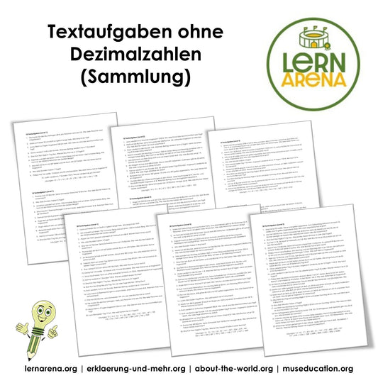 Textaufgaben ohne Dezimalzahlen | Sammlung (95 Seiten inkl. Lösungen) – Titelbild