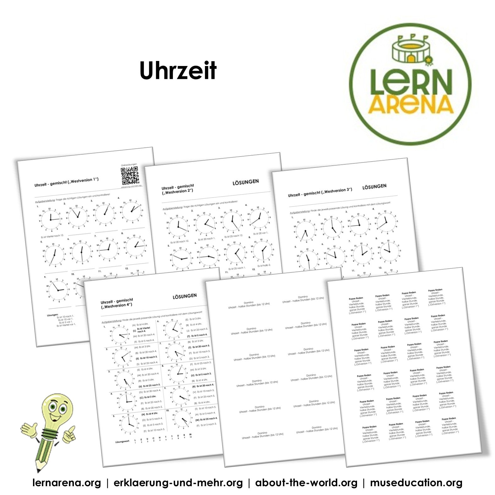 Uhrzeit lesen lernen | Mega-Sammlung (504 Seiten inkl. Lösungen) – Titelbild