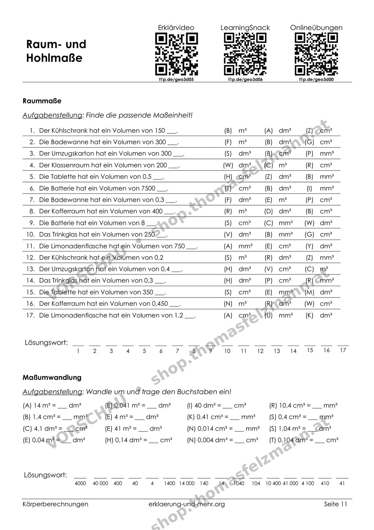 Körperberechnungen | Arbeitsheft (80 Seiten inkl. Lösungen)
