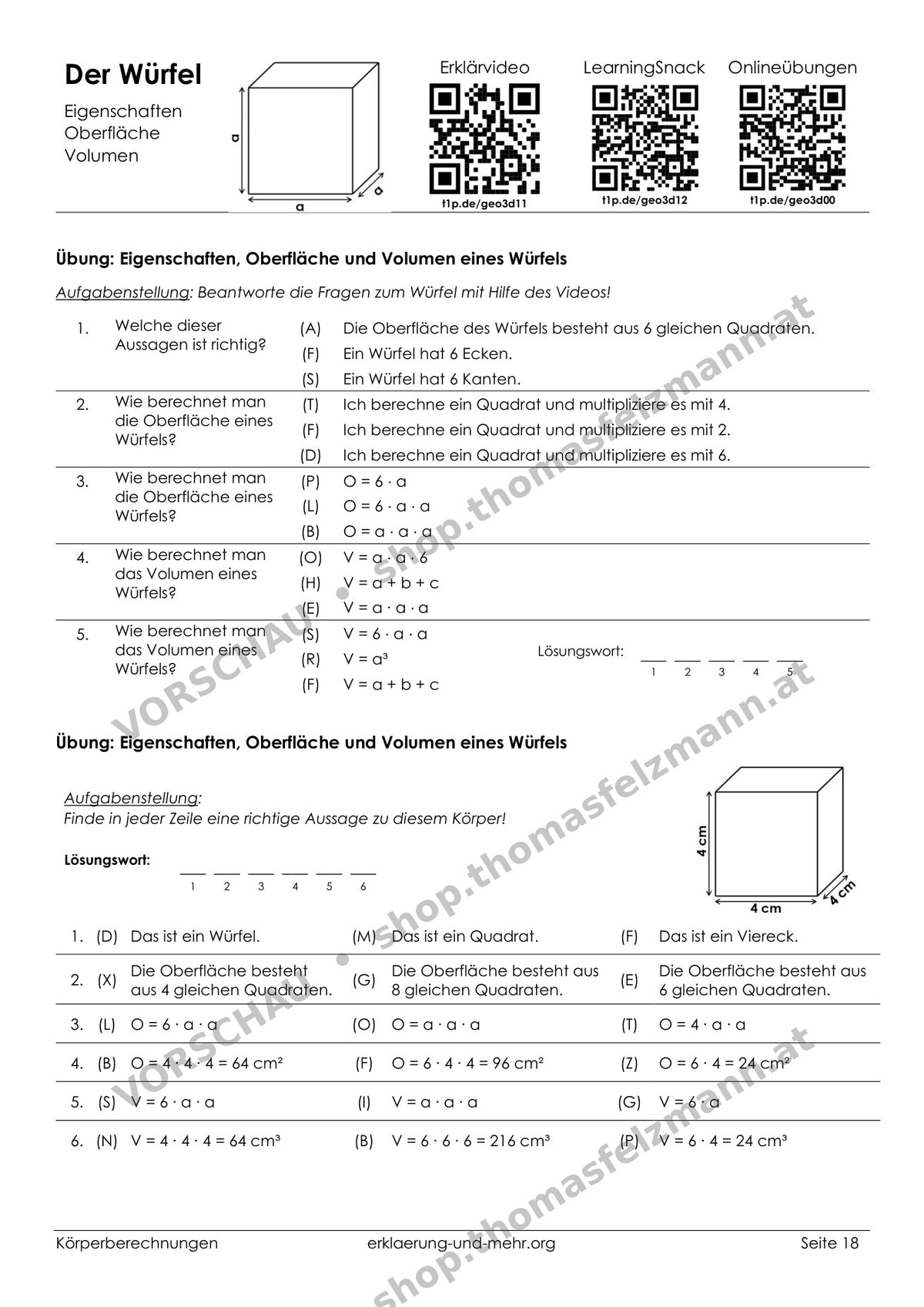 Körperberechnungen | Arbeitsheft (80 Seiten inkl. Lösungen)