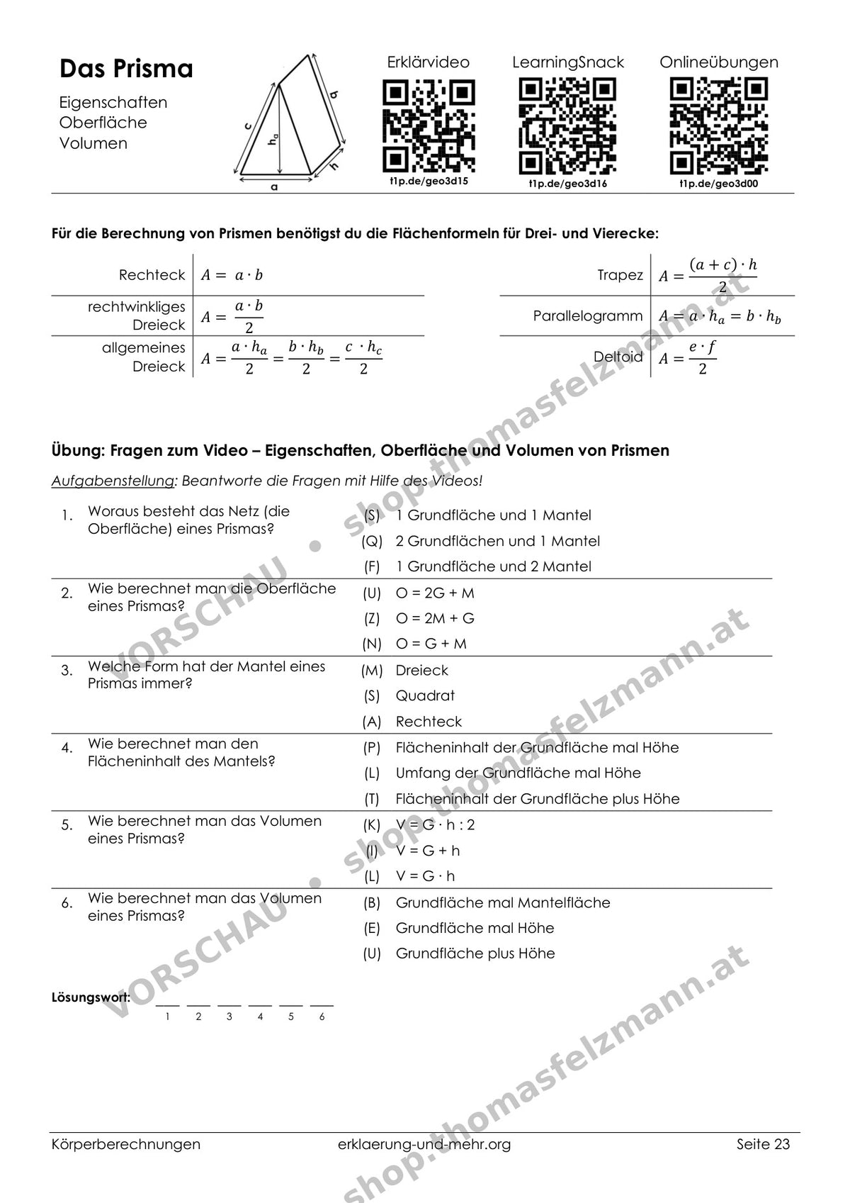 Körperberechnungen | Arbeitsheft (80 Seiten inkl. Lösungen)
