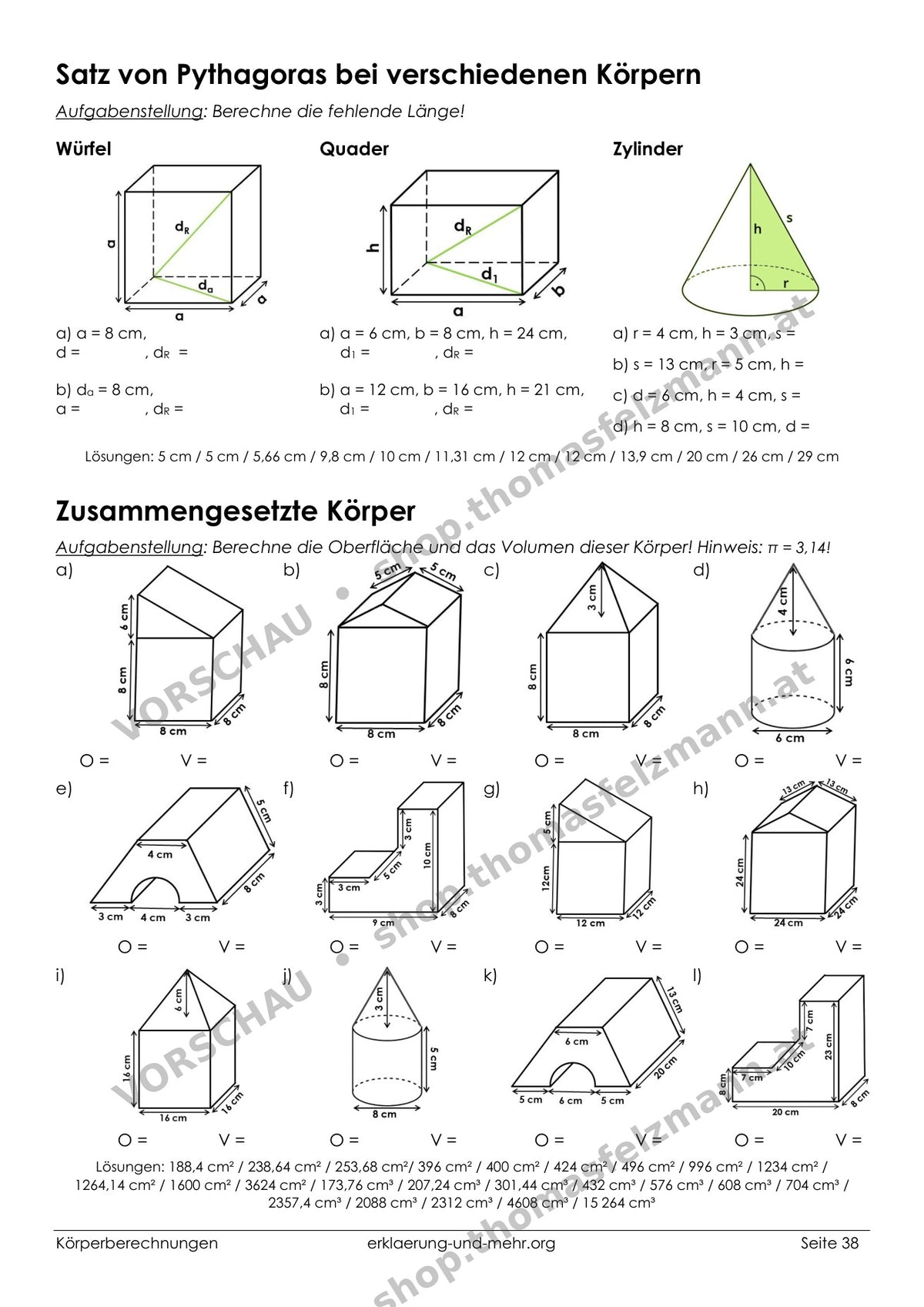 Körperberechnungen | Arbeitsheft (80 Seiten inkl. Lösungen)