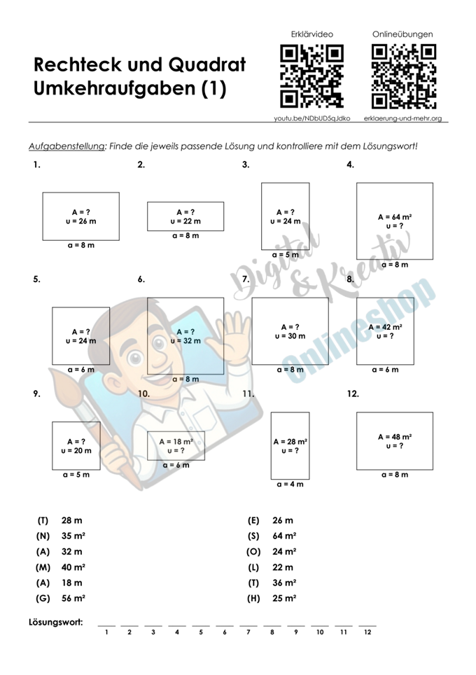 Rechteck und Quadrat | Arbeitsheft (163 Seiten inkl. Lösungen)