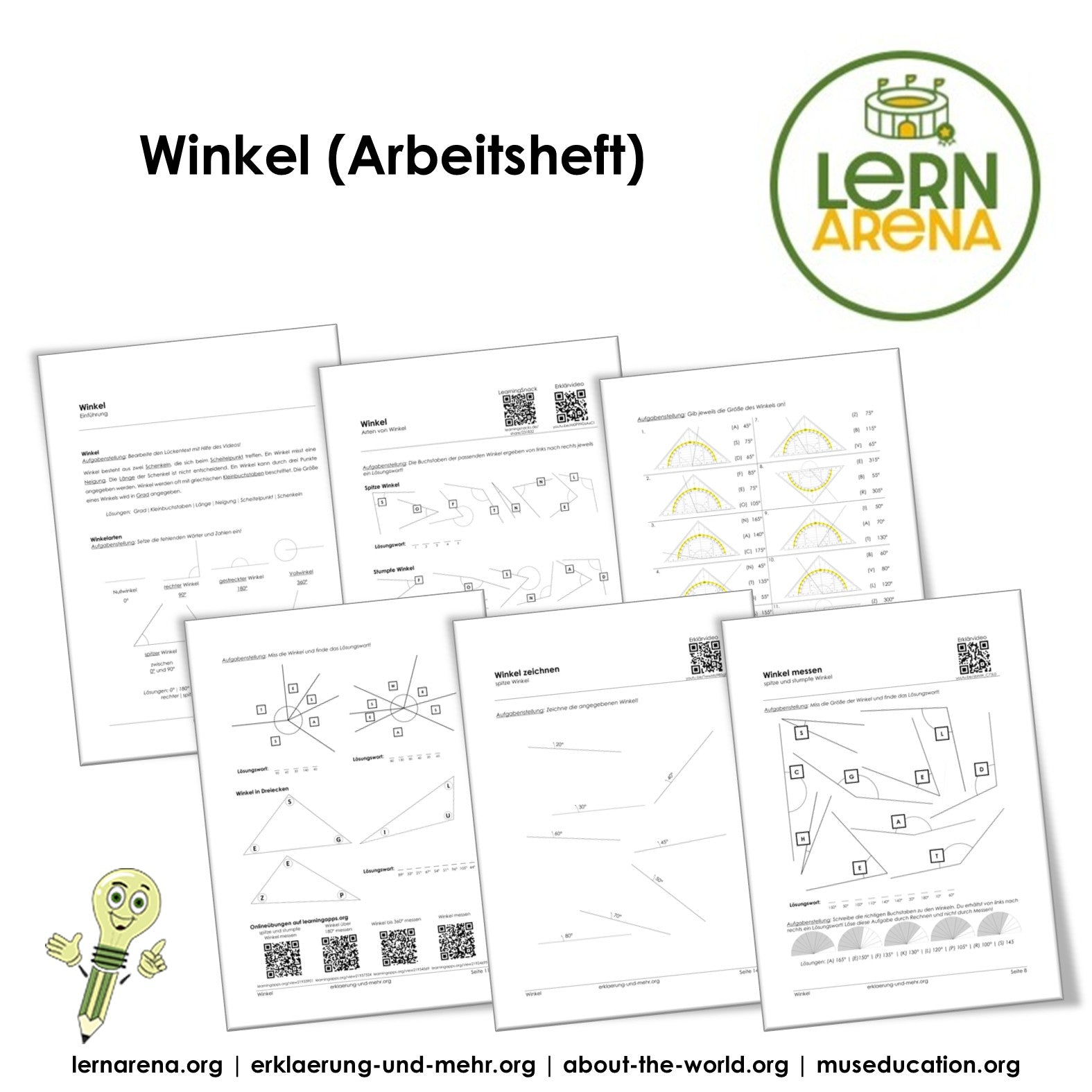 Winkel Arbeitsheft (34 Seiten) | Arbeitsblätter + Lösungen | Messen, Zeichnen, Winkelarten (PDF) – Titelbild