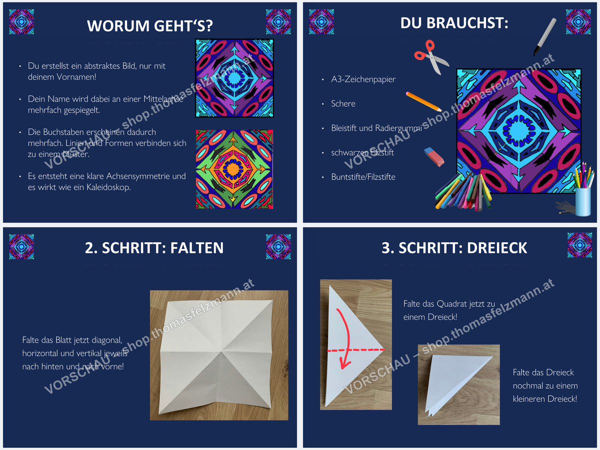 Mein Name als Kaleidoskop – Kunstprojekt zu Symmetrie & Schriftgestaltung | 16 Seiten PDF