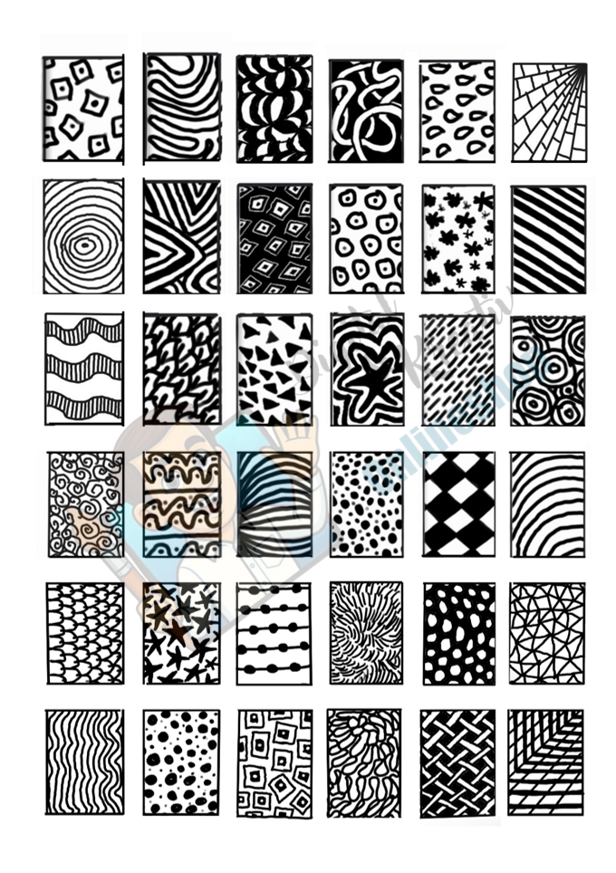 36 Muster und Texturen: Vorlagenblatt zum Beobachten und Zeichnen (PDF, 1 Seite)