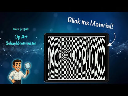 Op-Art Schachbrettmuster, Schritt-für-Schritt-Anleitung mit 14 Seiten und Zeichenvideo (PowerPoint und PDF)